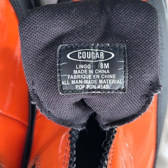 RAIN SHOES, RUBBER, LADIES SZ 8, WATERPROOF, ZIPPERS ON VAMP, ORANGE AND BLACK, - Picture 7 of 13